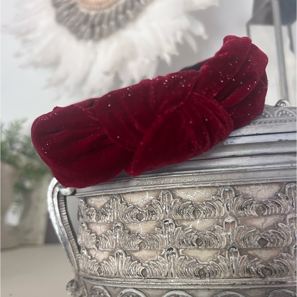 Red Ruby Sparkle Velvet Top Knot Headband Hair Accessories - Picture 3 of 3
